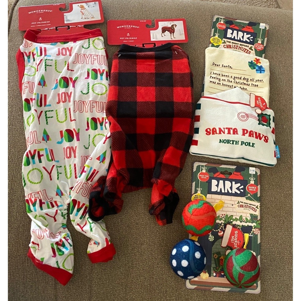 Wondershop Pet Pajamas Small BARK Christmas Dog Toy Bundle 4pc Set